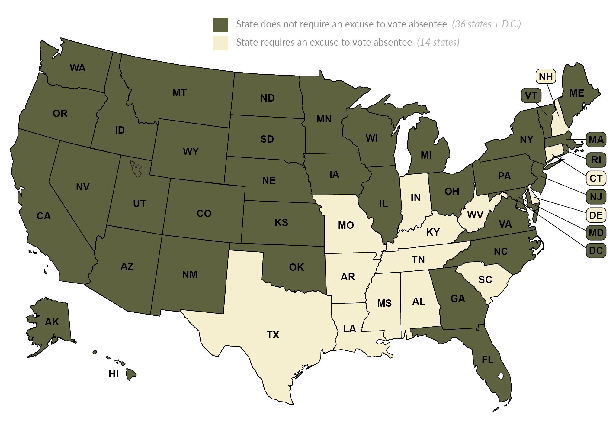 Absentee voting map